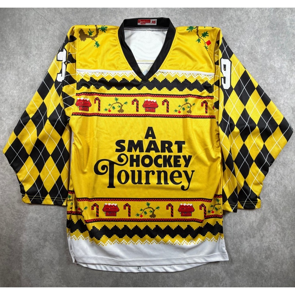Smarthockey Adult Small Hockey Jersey Yellow Black 39 Ugly Christmas Sweater
